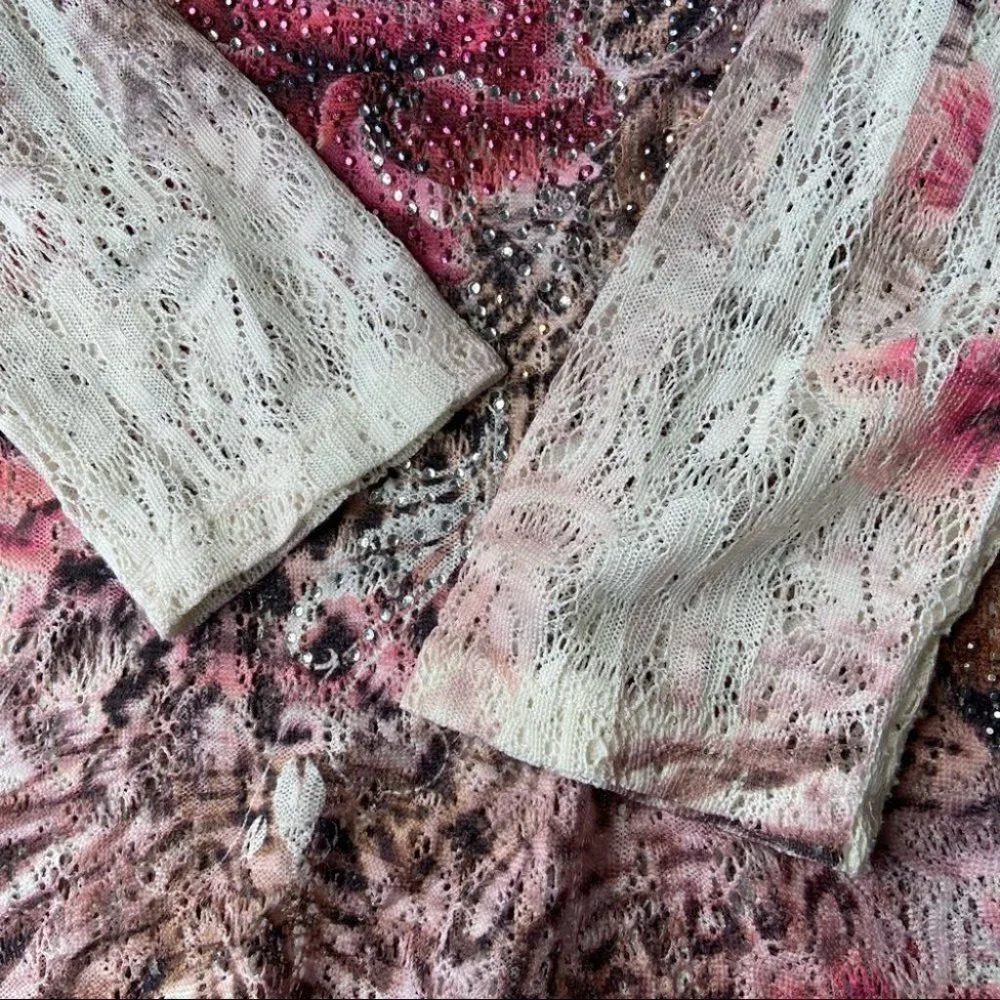 Vintage Cactus Tiger Print Embellished Open Knitted Top - Picture 12 of 14